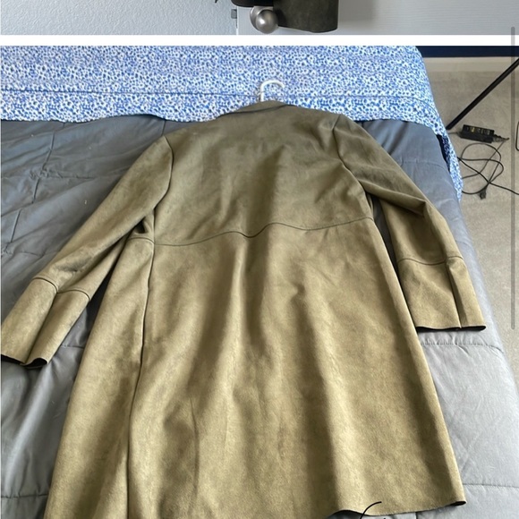 Olive green suede over coat - Picture 2 of 3